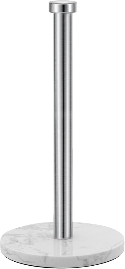 Paper Towel Holder Countertop, Kitchen Paper Towel Roll Holder for Bathroom Kitchen, Stainless Steel Paper Towel Holder with Weighted Marble Base for One-Handed Operation (Silver)