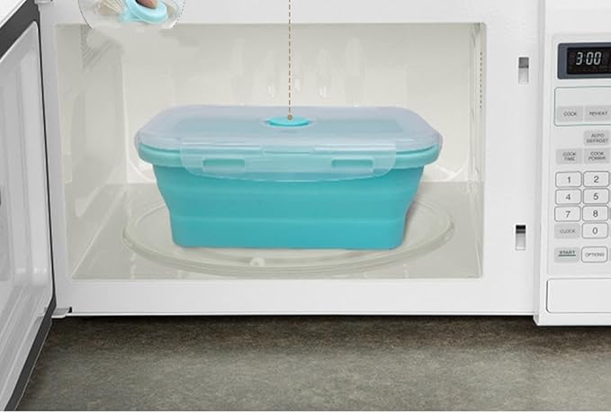 CozyKit Set of 4, Collapsible Silicone Food Storage Container, Leftover Meal Box for Kitchen, Lunch Boxes with Clip-on Lid, Stackable, Space Saving, Dishwasher Safe, BPA Free