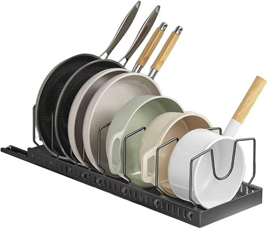 pull-out pots and pans organizer under cabinet,pot lid organizers inside cabinet holders for kitchen,Horizontal and vertical pulling modes,lid rack for pot lids (Black Vertical)