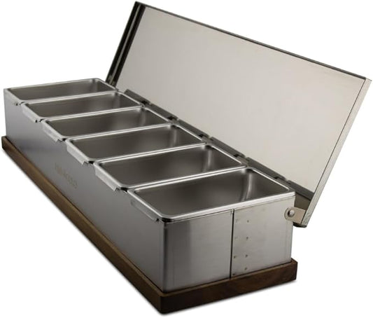6 Slot Condiment Carrier, Stainless Steel Holders, Silicone Lids, and Gel Packs - Portable and Versatile for Outdoor BBQs and Parties