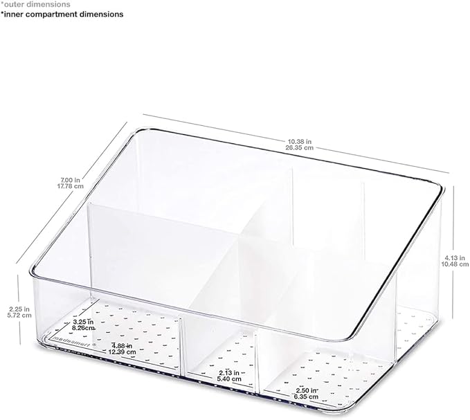 madesmart Angle Bin with Clear Lid, Tilt-Open Organizer for Makeup, Lotions, Cologne & Bathroom Essentials, Stackable Countertop or Cabinet Storage, White