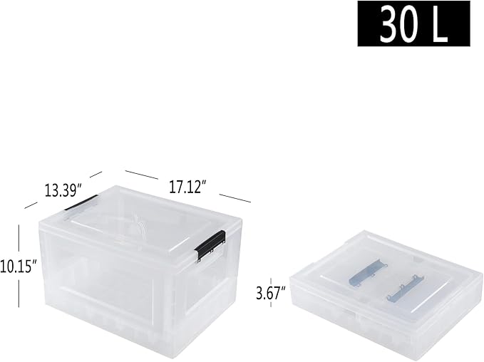 Anbers 30 L Clear Plastic Storage Boxes with Lids, Collapsible Storage Bins, 4 Packs
