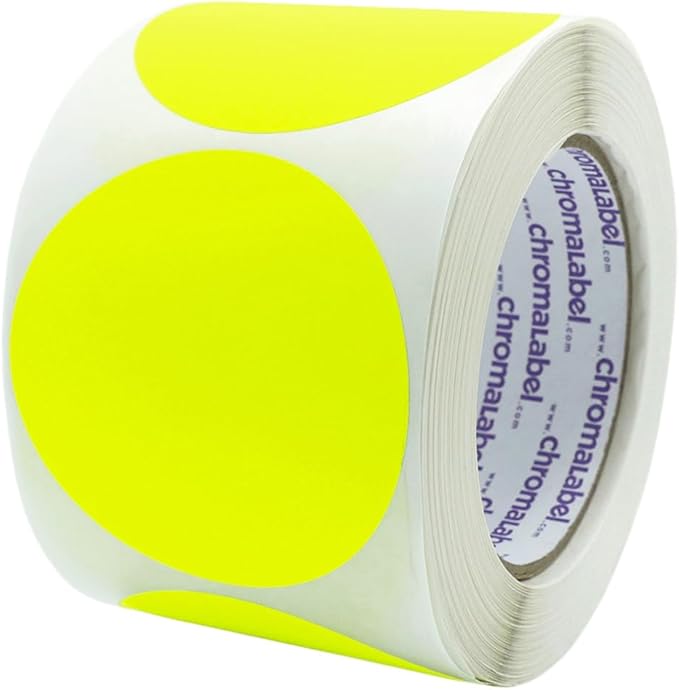 ChromaLabel Sticker Labels, 3 Inch, Fluorescent Yellow, 500 per Roll, High Visibility, Removable, Round, Color Coding, Inventory Management, Medical Facilities, Warehouse Labels