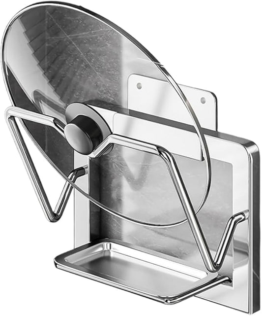 Kitchen Pot Lid Storage Rack, Pot Lid Holder With Tray, Lid Holder While Cooking, Lid And Spoon Rest, Multifunctional Kitchen Organizer Stand for Stove Top (Wall Mount, Single-layer)