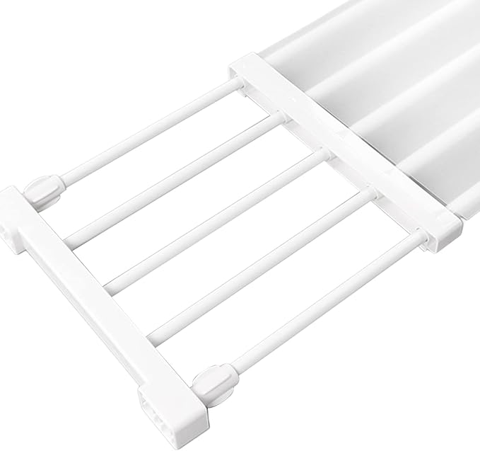 Closet Tension Shelf, Rod Expandable Storage Rack Adjustable Organizer Divider Separator Wardrobe Cupboard Hanging Shelves Pack No Slip Grip Cabinets Inside Capacity (38‑55cm /