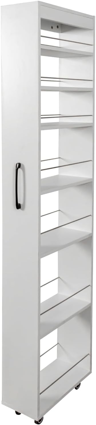 7 Tier Slim Rolling Storage Cart - Kitchen & Pantry Organizer, Narrow Storage Cabinet with Handle & Wheels, Spice Pull-Out Rack Next to Fridge Storage Shelf (White B-7 Tier Shelf Unit)