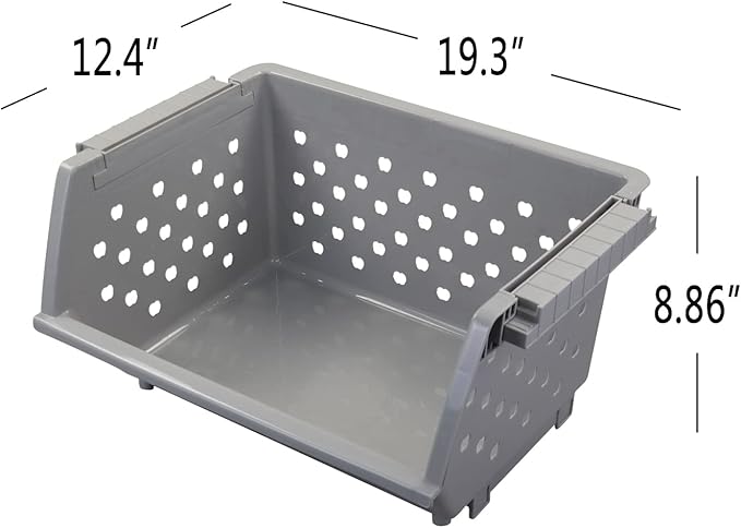 Stackable Storage Bins for Pantry Organizers and Storage 3 Pack, Pantry Storage Basket for Office, Garage, Kitchen and Home Organization (Grey)