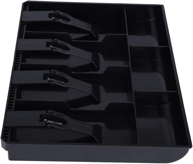 Tiiyee Cash Register Drawer Insert Tray, Cash Money Tray 4 Bill 3 Coin Currency Compartment Replacement Organizer Removable Slot Storage Case with Plastic Clip for Point of Sale System Stores