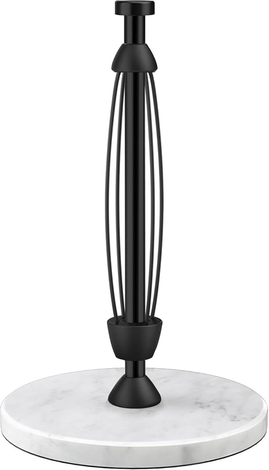 Marble Paper Towel Holder Countertop, Stainless Steel, One-Handed Tear, Freestanding Paper Towel Stand Rack with Ratchet Mechanism for Kitchen Toilet Bathroom Essentials Decor Accessories, Black