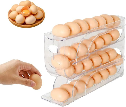 Egg Holder for Fridge, 2026 Rolling Egg Container for Refrigerator, Egg Dispenser for Refrigerator, Countertop, Kitchen, Space-Saving Kitchen Tool, Holds 30 Egg (Transparent)
