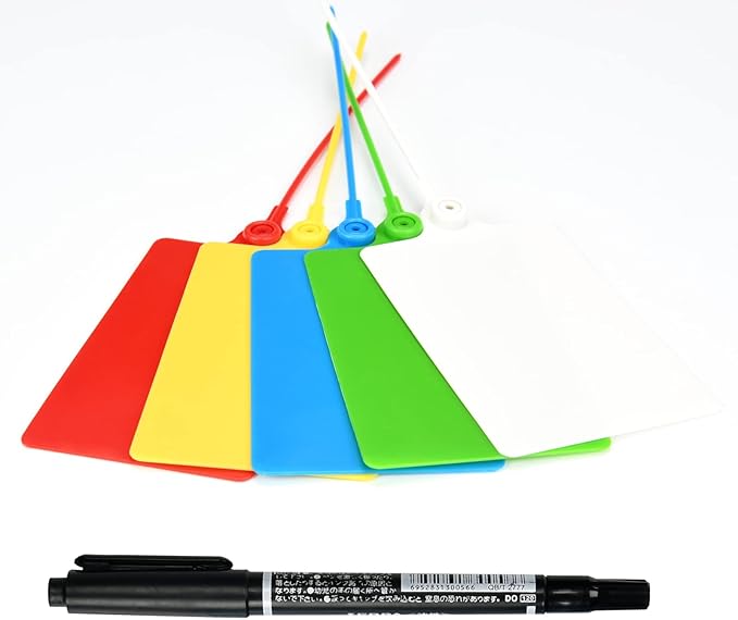 LeadSeals 100 Plastic Tags Shipping Tags Water Proof Tags for Labeling Shipping Labels Security Seals Writable Marker Ties Hanging Tags Storage Tag with One Marker Pen (Mixed 5 Color)