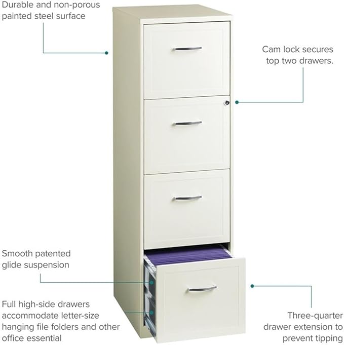 Pemberly Row 18" 4-Drawer Traditional Metal Filing Cabinet in White