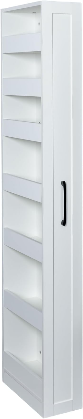 Slim Storage Cabinet, 7 Tier Pull Out Pantry Shelf for Kitchen, Narrow Rolling Storage Cart with Handle, Skinny Spice Rack Next to Fridge for Small Spaces, White