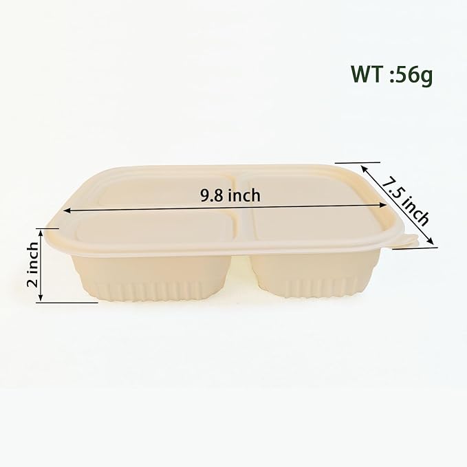 FUailiYY 30 Packs of Disposable 36 Ounce Square Meal Prep Container, 3-Chamber biodegradable clamshell containers, Thickened Food Storage Container With Lid, Stackable.