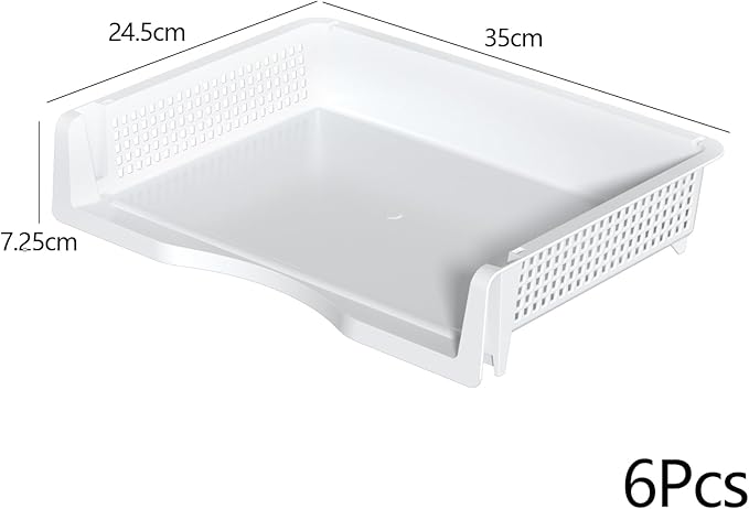 6 Tier Plastic Office Paper Organizer Trays, Stackable Desk Tray for Letter Documents, White