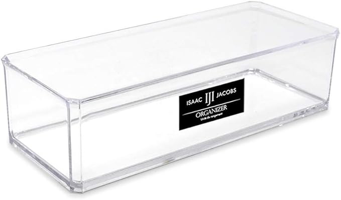 Isaac Jacobs Clear Acrylic Rectangular Stackable Storage Organizer, (9"L x 3.5"W x 2.5"H) Drawer Tray without Lid, Open-Top Organizer, Multi-Functional, Bathroom, Kitchen, Home, Office, Desk, Drawers