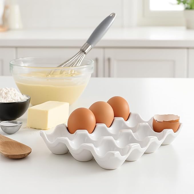 HIC Kitchen Egg Crate, Fine Porcelain, Holds 1 Dozen Eggs