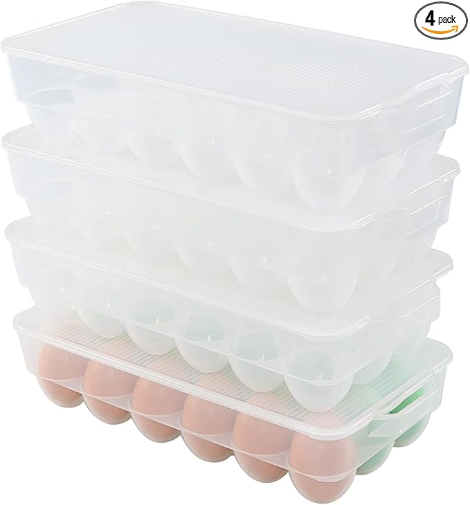 Rinboat 4 Packs Clear Plastic Egg Holders, Home Egg Containers with Lid, Egg Storage Box, Fits 18 x 4 Eggs (72 Eggs)