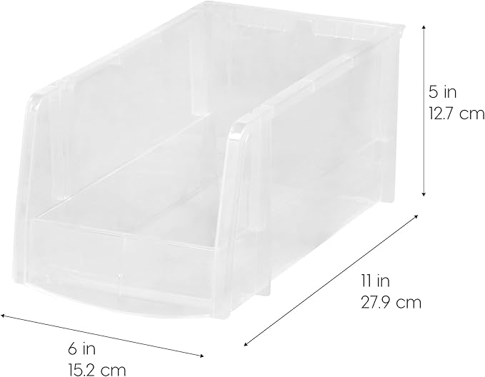 IRIS USA Plastic Stackable Clear Storage Bins, Open Front Fridge Pantry Kitchen Closet Cabinet Organizer Caddy Basket for Organizing Snack, Food, Cans, and Bathroom Essentials - Medium 8 Pack