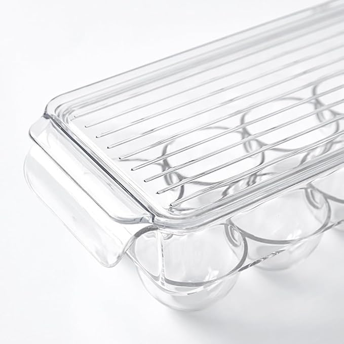 TKOWTB Clear Plastic Egg Holder - 14 Egg Tray Holder - Free Fridge Organizer with Lid, Refrigerator Storage Container 37 X 11cm