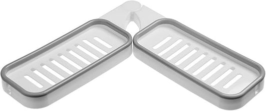 Tissting Bathroom Corner Shelf, Wall Mount Foldable Shower Caddy Organizer Basket Bathroom Sink Shelf Over Faucet Adhesive Storage Rack for Bathroom Kitchen (White Gray)