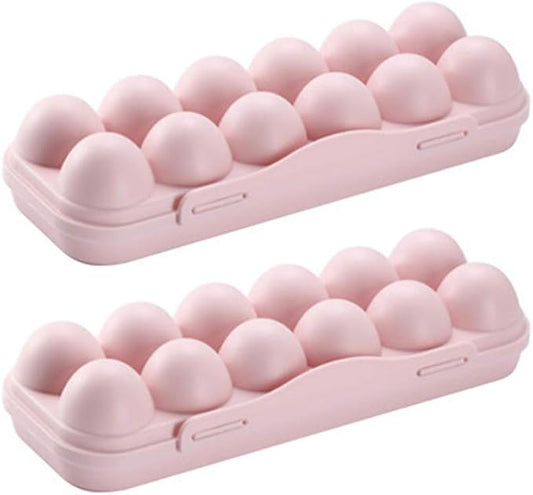 Cabilock 12 Egg Storage Box with Lid Clear Plastic Stackable Fridge Organizer Kitchen Egg Holder Space-Saving Refrigerator Tray for Household