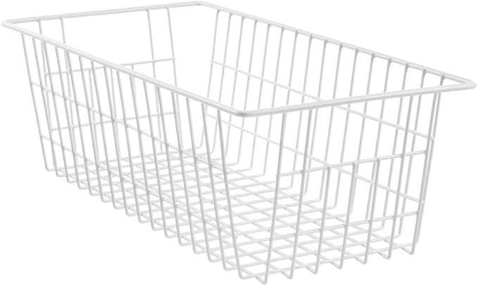 blitzlabs Wire Storage Basket Freezer Organizer Bins Food Storage Baskets with Handles Pantry Organizer for Kitchen Cabinets Closet Bedroom Bathroom,Set of 2,White