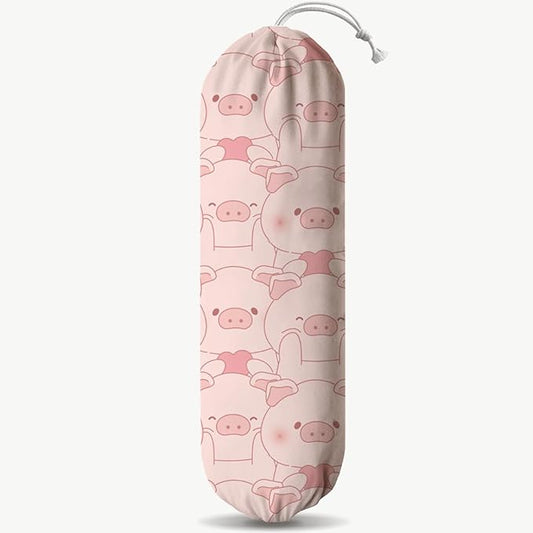 Pig Plastic Bag Holder, Wall Mount Plastic Bags Storage Container Dispenser, Cute Farmhouse Kitchen Decor Gifts for Women Pigs Lover, Kitchen Pattern Garbage Bag 42