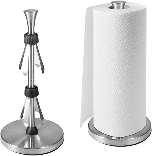 Picowe Stainless Steel Paper Towel Holder, Designed for Easy One-Handed Operation, Sturdy Weighted with Suction Cups Paper Towel Dispenser Countertop, FIt for Standard Paper Towel Rolls