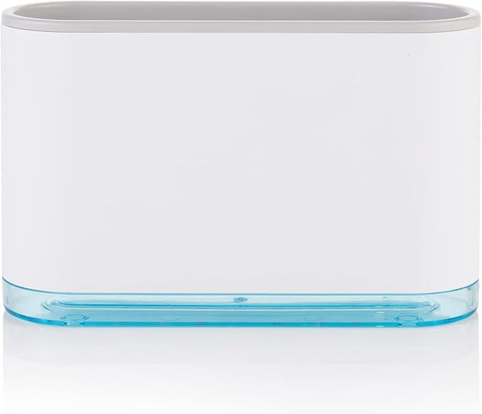Minky Slimline Sink Caddy - Sponge and Brush Holder for Kitchen, Sink Organizer with Brush Compartment, Removable Tray, Drainage Spout - Slim Design Fits Anywhere - Made in UK (White)