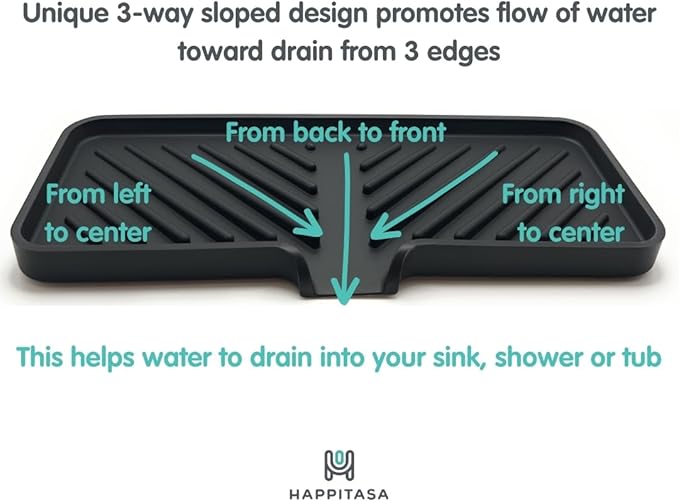Happitasa Silicone Soap Dish Tray and Sponge Holder with Drain Chute and Feet | 3-Way Sloped Design | Bathroom and Kitchen Sink Organizer Caddy (Vanilla Cream, 10"x4", 7.8 Ounces)