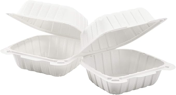 KARAT EARTH Clamshell Take Out Food Containers [6"x6" - 400 ct] To Go Containers | Microwavable, Freezer Safe, Soak-Resistant, Durable, Stackable | Vented for Hot/Cold Foods, White