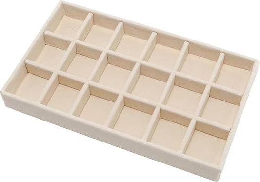Velvet Jewelry Organizer Trays Beige Stackable Jewelry Storage Display Tray with Removable Dividers, 18 Grids