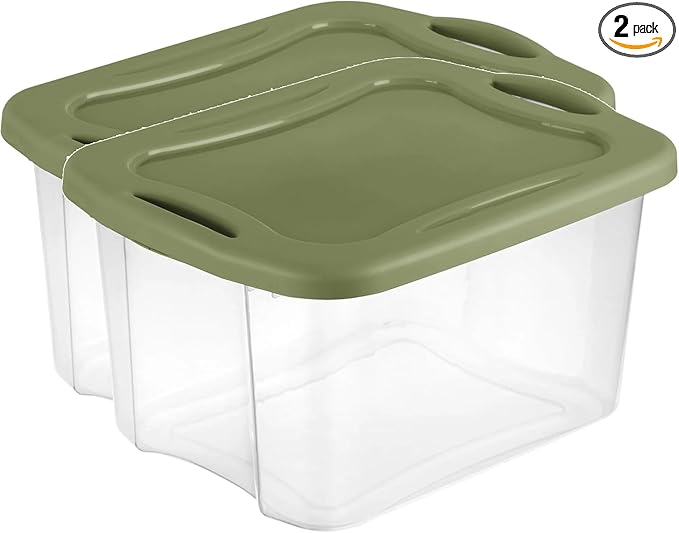 120 Quart Extra Large Clear Plastic Storage Bin with Full-Grip Handles and Lid, Heavy Duty Stackable Design for Toy Storage & Home Organizing, Craft Supplies, Green (2)