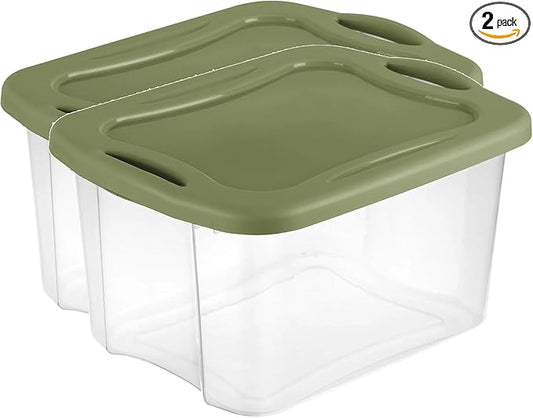 120 Quart Extra Large Clear Plastic Storage Bin with Full-Grip Handles and Lid, Heavy Duty Stackable Design for Toy Storage & Home Organizing, Craft Supplies, Green (2)