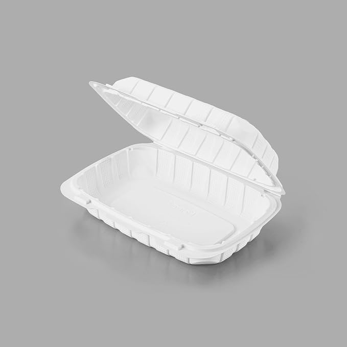 KARAT EARTH Clamshell Take Out Food Containers [9"x6" - 250 ct] To Go Containers | Microwavable, Freezer Safe, Soak-Resistant, Durable, Stackable | Vented for Hot/Cold Foods, White
