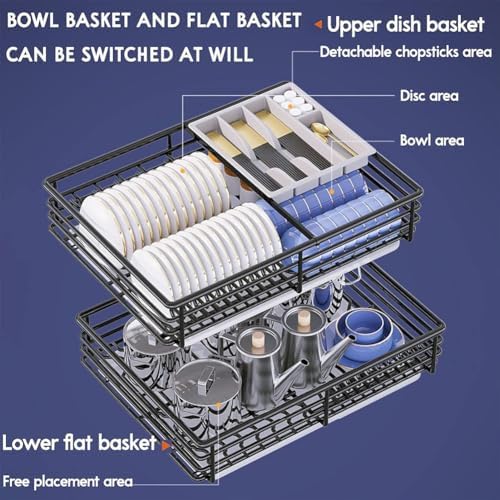Stainless Steel Pull-Out Kitchen Cabinet Drawers with Drain Pan & Damping Guide - Slide-Out Cookware Organizer, Easy Assembly, Space-Saving Storage Solution