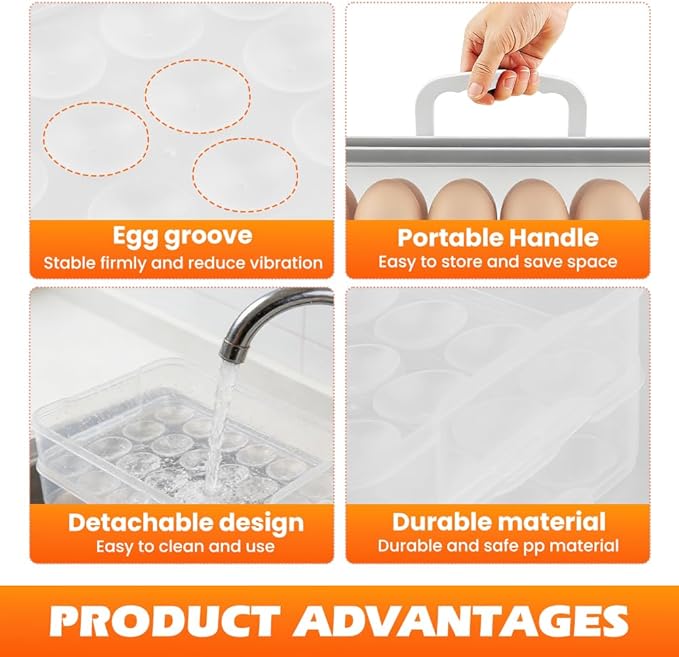 2-Layer Deviled Egg Containers With Lid,48PCS Deviled Eggs Tray Carrier with Hand Injector Piping Tool, Platter Holder Organizer for Refrigerator Party Picnic Travel Event