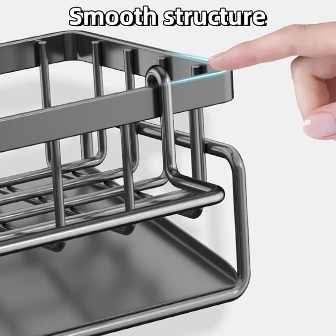 Kitchen Sink Caddy Organiser with Self Draining Tray, Sponge Holder, Brush Holder, Dish Soap Holder, Carbon Steel