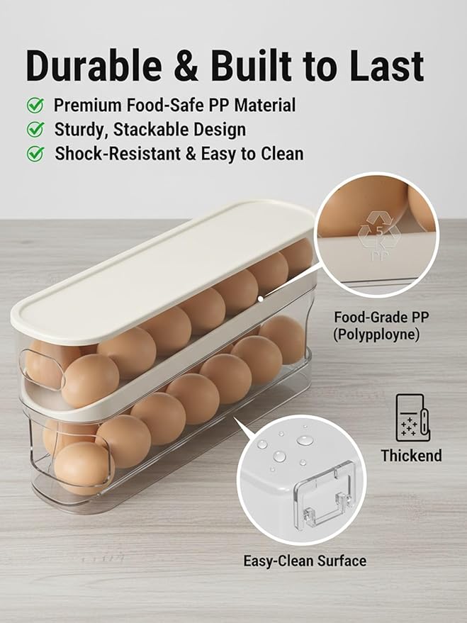 Egg Dispenser for Refrigerator Organization and Storage Holder Fridge Box Organizer Rolling Automatic Gravity Fed Cart Clear Organizers Pantry Shelf Home Must Haves Glad with Lids