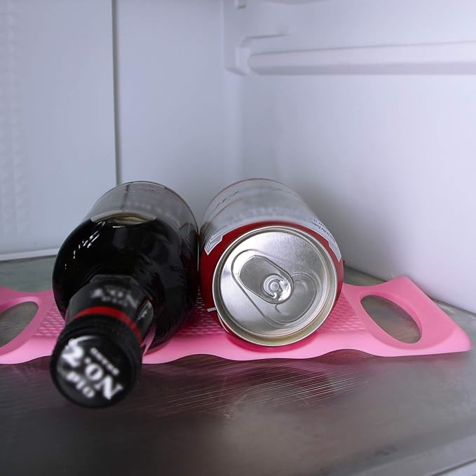 Webake Can Organizer for Pantry 2 Pack Silicone Bottle and Can Stacker Mat, Can Holder Storage Rack Space Saver for Refrigerator, Kitchen, Cabinet, Countertop, Shelf (Pink)
