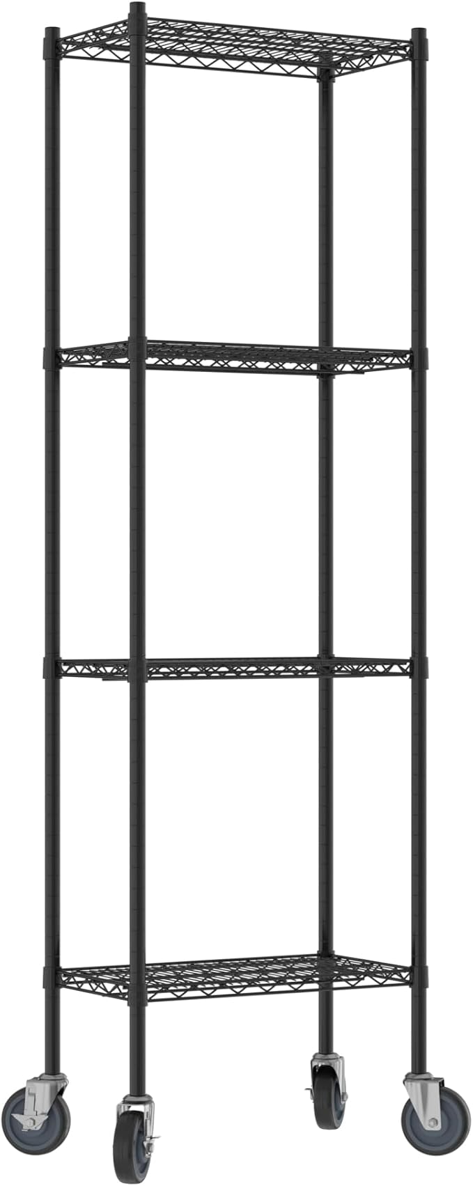 Commercial NSF Listed Black Epoxy Mobile Wire Shelving Kit 14" x 24" x 80", with 4 Shelves Perfect for Warehouse, Walk-in Refrigerator, Freezer, Grocery Store, Restaurant, Dishroom