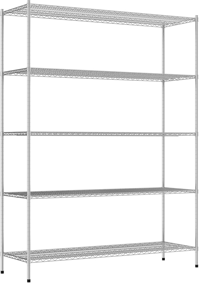 Commercial NSF Listed Chrome Stationary Wire Shelving Kit 24" x 72" x 96", with 5 Shelves Perfect for Warehouse, Walk-in Refrigerator, Freezer, Grocery Store, Restaurant, Dishroom