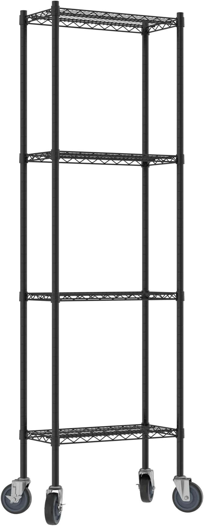 Commercial NSF Listed Black Epoxy Mobile Wire Shelving Kit 12" x 24" x 80", with 4 Shelves Perfect for Warehouse, Walk-in Refrigerator, Freezer, Grocery Store, Restaurant, Dishroom