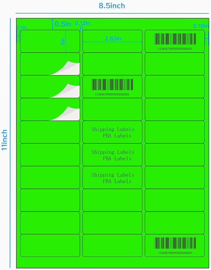 Yegawen 1" x 2-5/8" Address Labels 600 Labels Sticker Paper for Laser/Ink Jet Printer Mailing Labels 8.5"×11" Fluorescent Green 30 per Sheet
