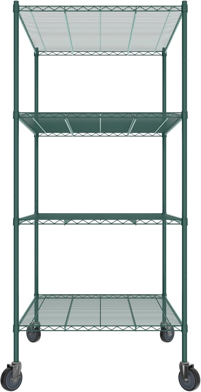 Commercial NSF Listed Green Epoxy Mobile Wire Shelving Kit 36" x 48" x 80", with 4 Shelves Perfect for Warehouse, Walk-in Refrigerator, Freezer, Grocery Store, Restaurant, Dishroom