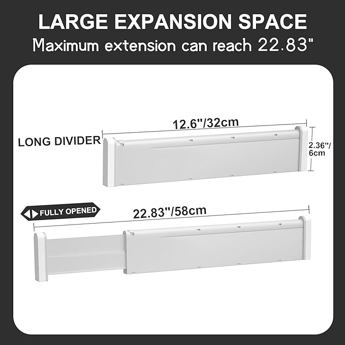 HiYZ Expandable Drawer Dividers - 12.6-22.8'' Adjustable Drawers Organizers for Kitchen Utensils, Drawer Separators in Bedroom, Dresser, Office, Bathroom, Fridge, 3 Pack Long Dividers-Gray