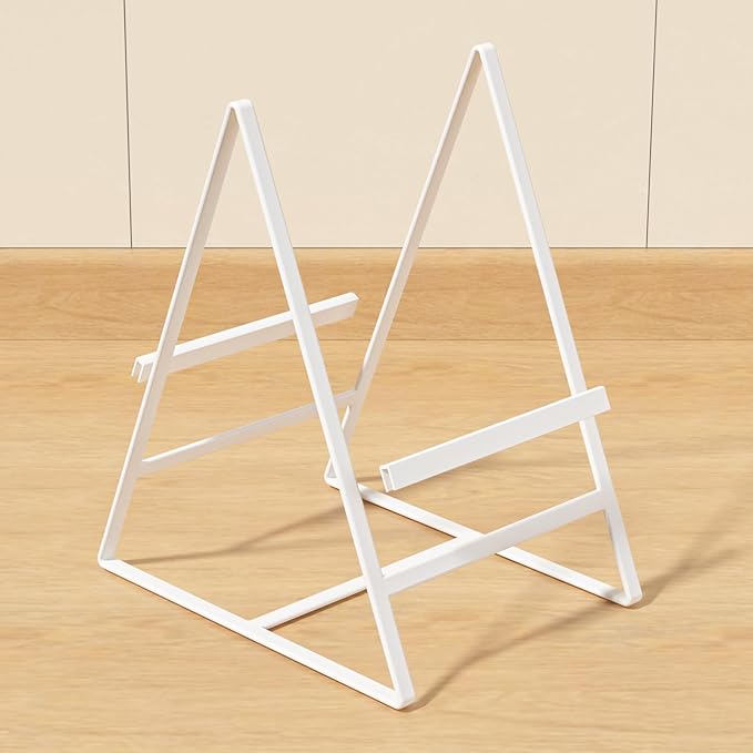 2 Pack Triangle Plate Holders Organizers Large Upright Cabinet Dish Drying Racks Metal Plate Dish Organizers Racks Stands for Countertop and Cupboard White