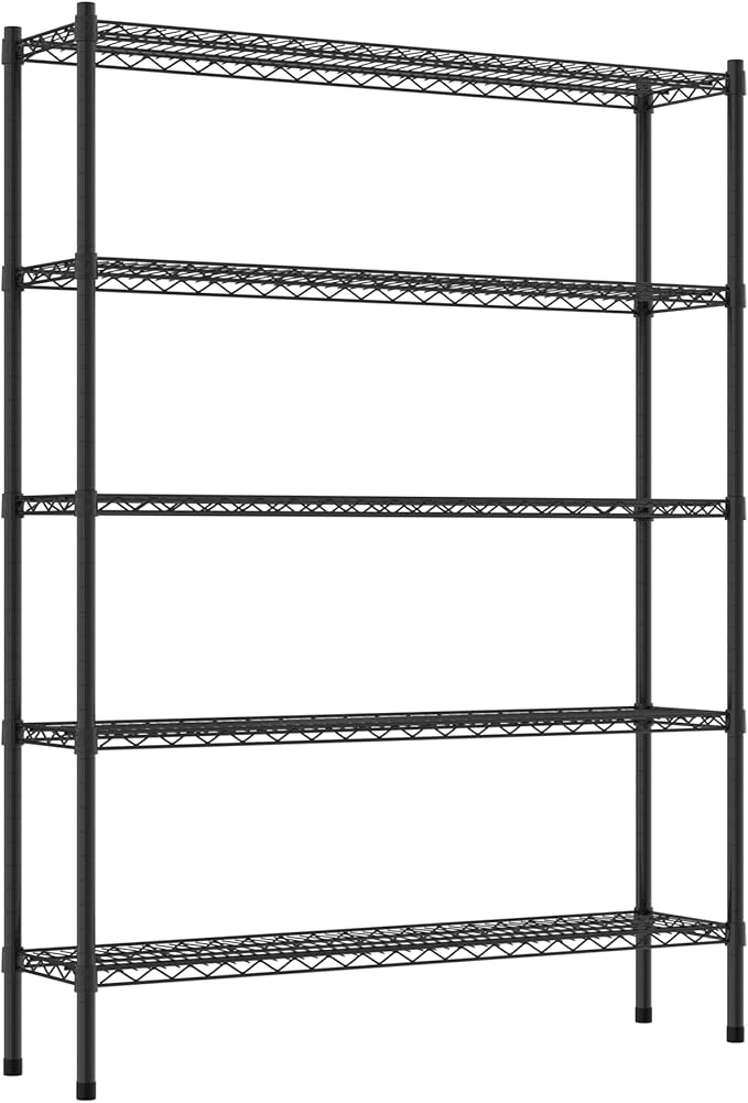 Commercial NSF Listed Black Epoxy Stationary Wire Shelving Kit 12" x 48" x 64", with 5 Shelves Perfect for Warehouse, Walk-in Refrigerator, Freezer, Grocery Store, Restaurant, Dishroom
