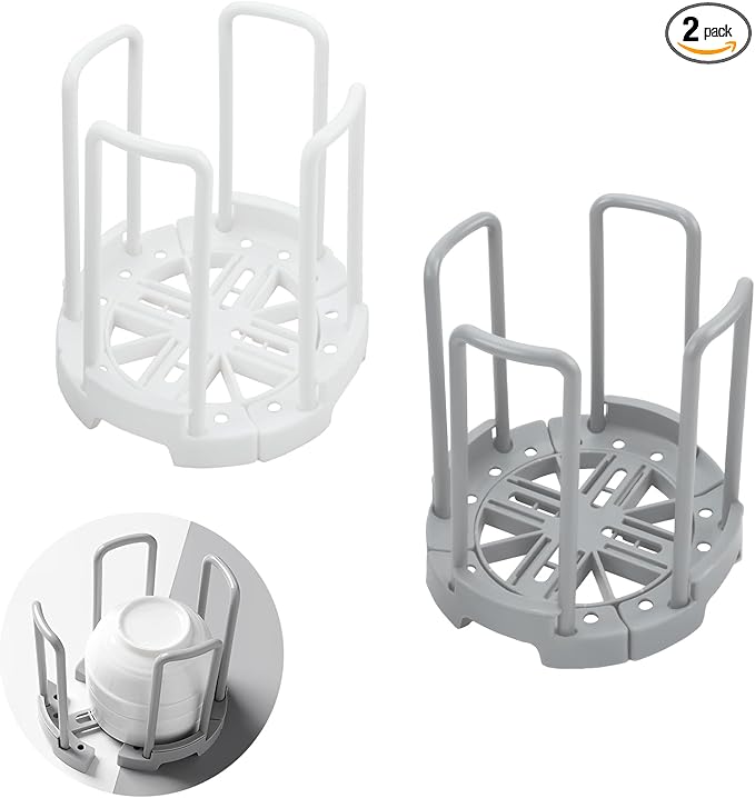 Zoyiancy 2Pcs Adjustable Bowl Rack, Plate Storage Rack, Dinner Plates Organizer, Dish Dryer Storage Bowl Holder for Kitchen Countertop Cabinet Shelf